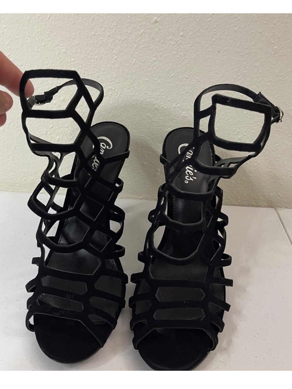 Candie's Black Strappy Cage Design High Heel Sandals Size 10 - Picture 3 of 7